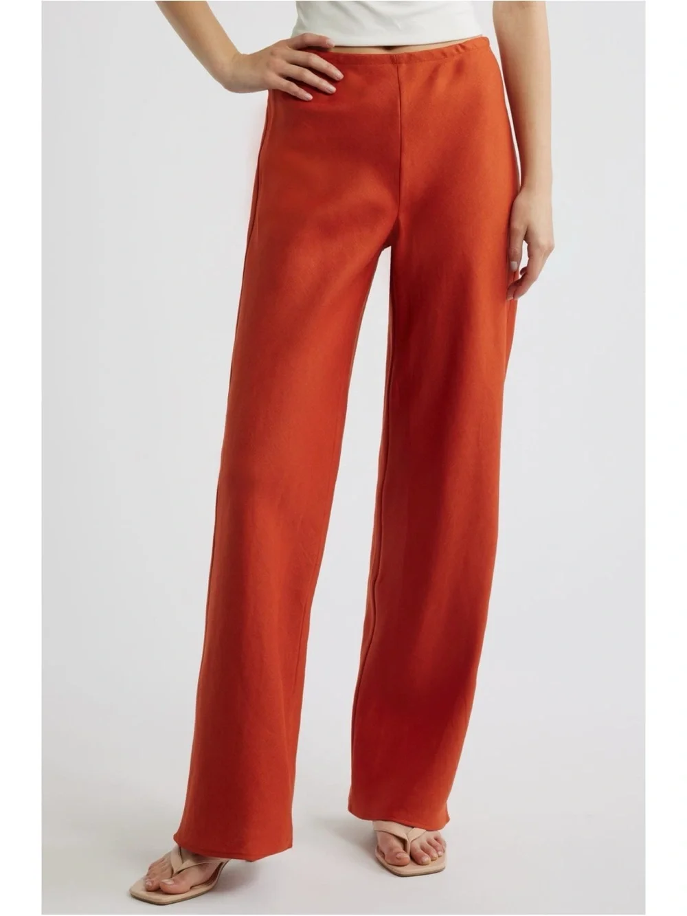 NWT Reformation Gale Linen Mid-Rise Pants Chili Orange Small